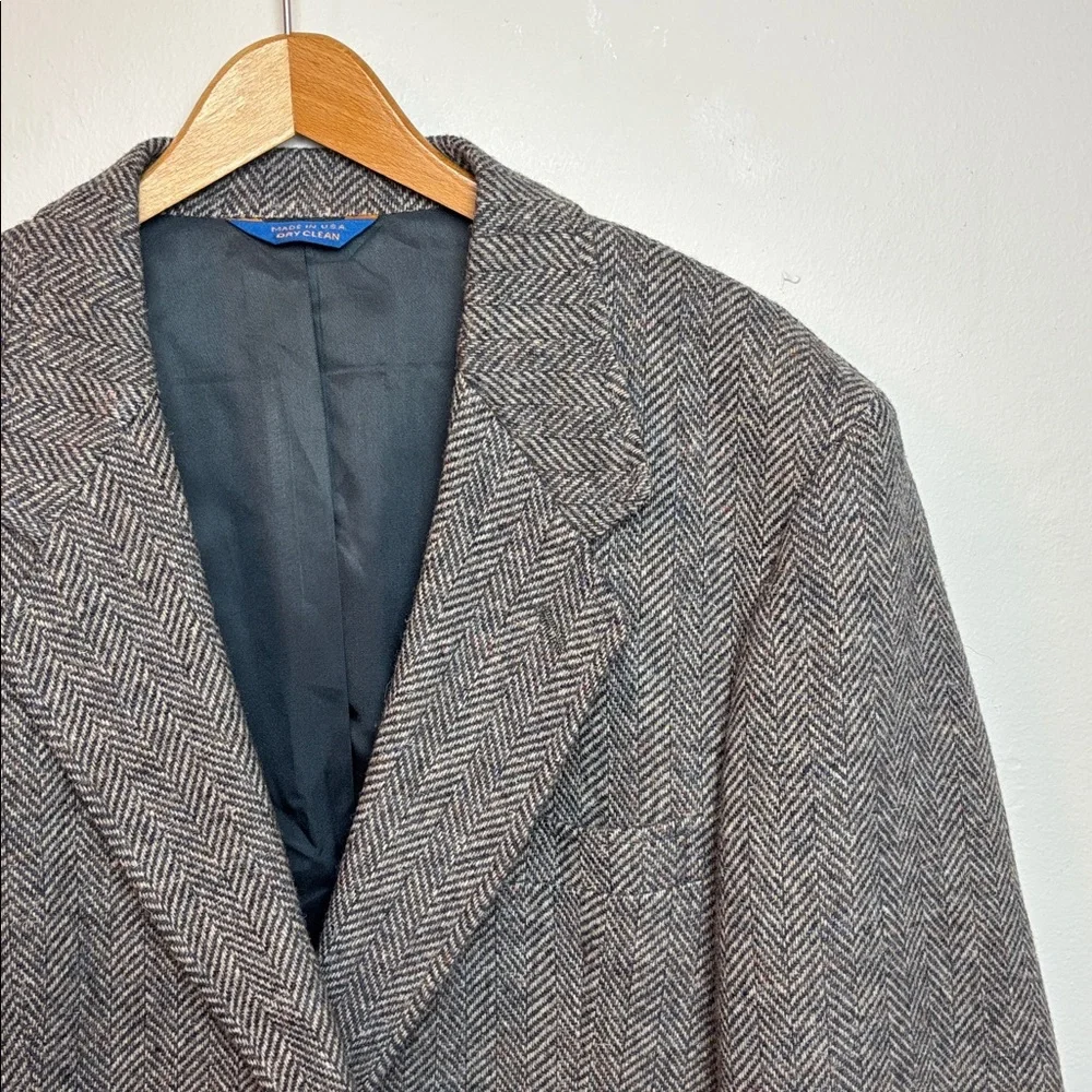 NWT VTG Pendleton Western Men’s Suede Wool Tweed Blazer‎ Gray Herringbone, 46L